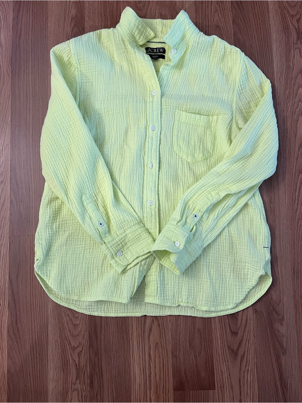 J.Crew Cotton Gauze Button-Up Shirt in Pale Lime
